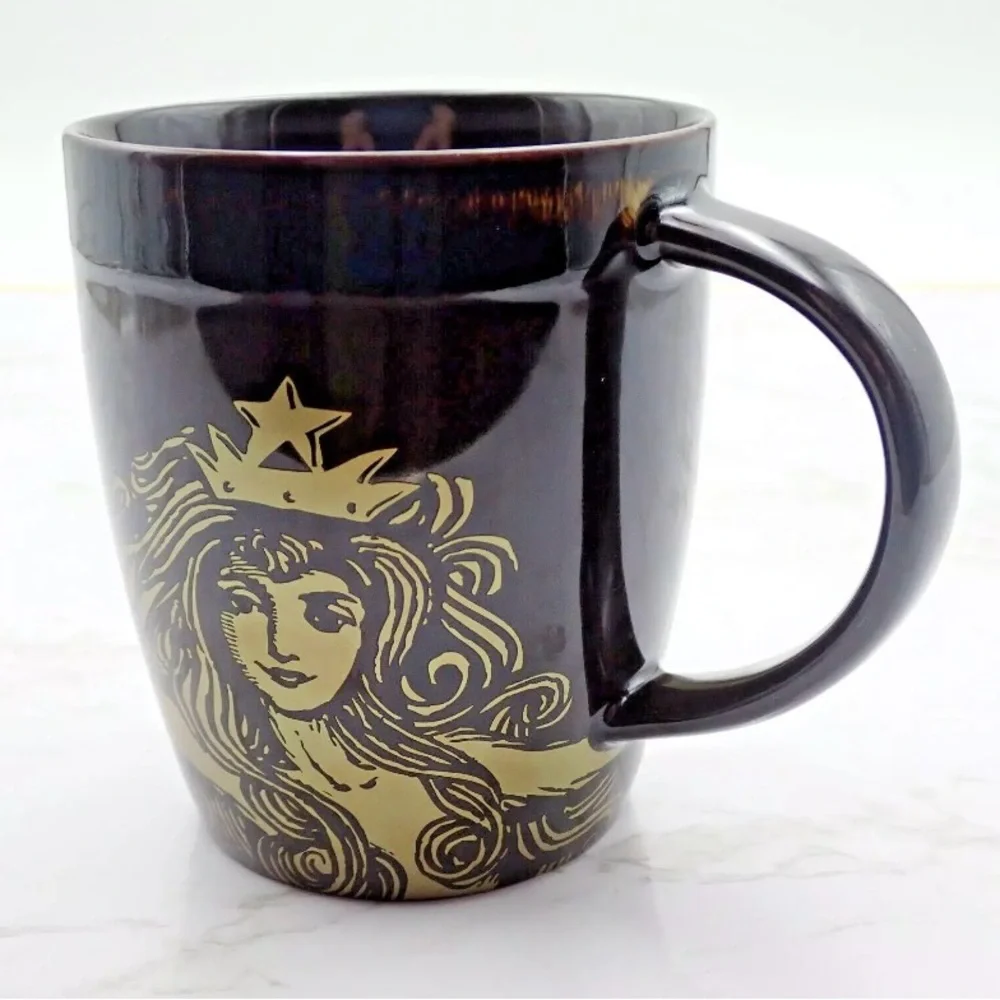 Starbucks Bone China 2012 Siren Mermaid With Crown Brown Gold Coffee Mug Cup